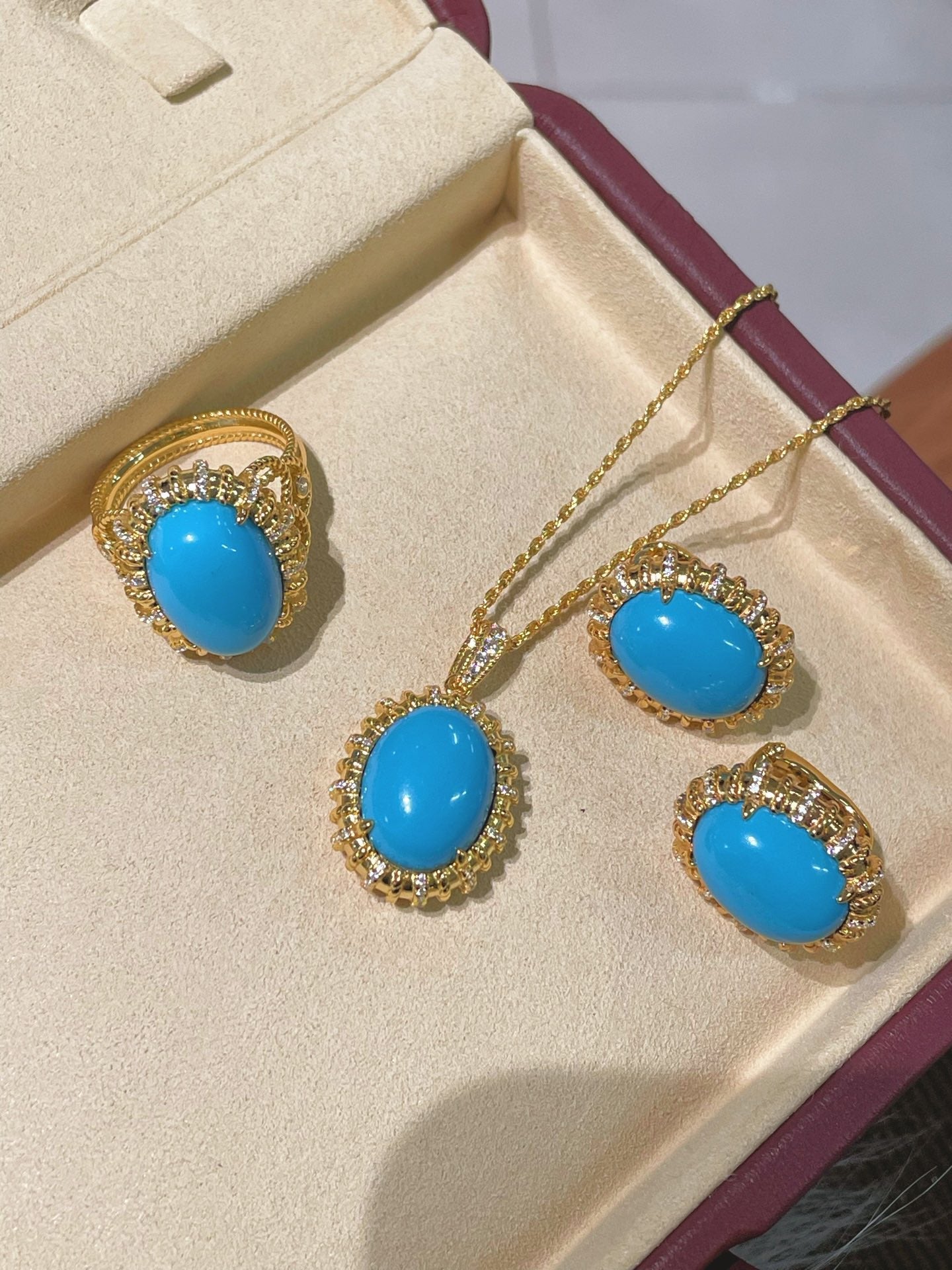Grand Vintage Lace Blue Turquoise Ring Regal Filigree Setting - floysun