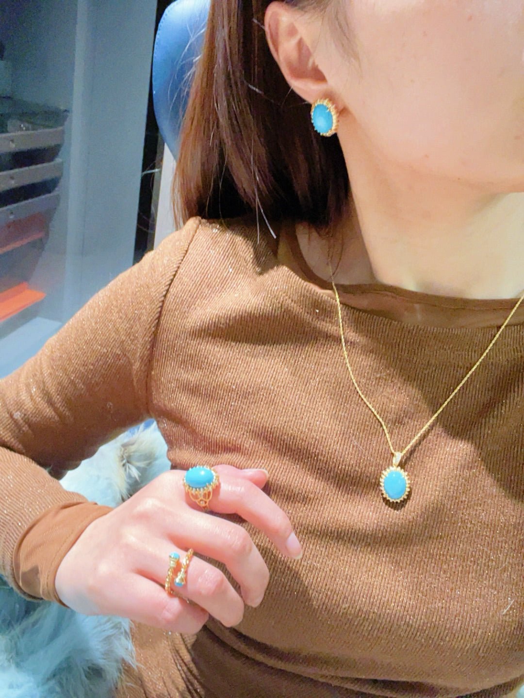 Grand Vintage Lace Blue Turquoise Ring Regal Filigree Setting - floysun