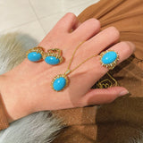 Grand Vintage Lace Blue Turquoise Ring Regal Filigree Setting - floysun