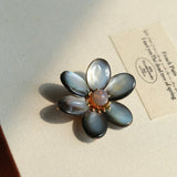 Gray Mother of Pearl Flower & Agate Brooch - floysun