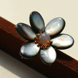 Gray Mother of Pearl Flower & Agate Brooch - floysun