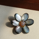 Gray Mother of Pearl Flower & Agate Brooch - floysun