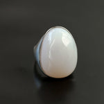Gray White Chalcedony Oval Egg Ring - floysun