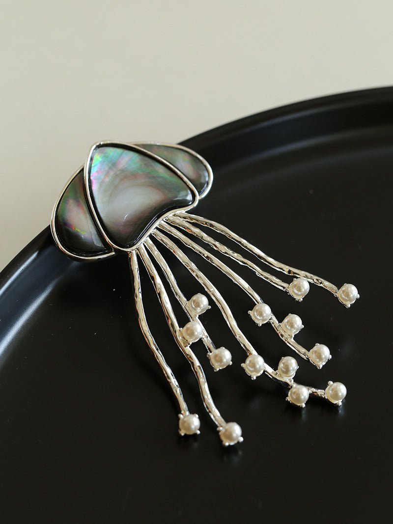 Gray & White Mother - of - pearl Glass Jellyfish Brooch - floysun