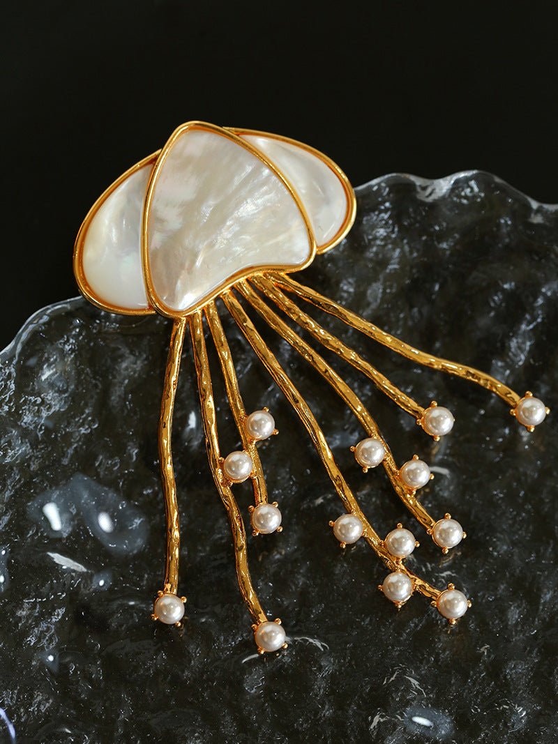 Gray & White Mother - of - pearl Glass Jellyfish Brooch - floysun