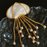Gray & White Mother - of - pearl Glass Jellyfish Brooch - floysun