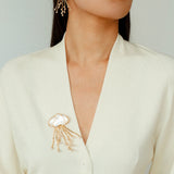 Gray & White Mother - of - pearl Glass Jellyfish Brooch - floysun