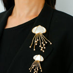 Gray & White Mother - of - pearl Glass Jellyfish Brooch - floysun