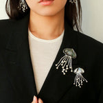 Gray & White Mother - of - pearl Glass Jellyfish Brooch - floysun
