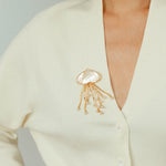 Gray & White Mother - of - pearl Glass Jellyfish Brooch - floysun