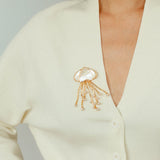 Gray & White Mother - of - pearl Glass Jellyfish Brooch - floysun