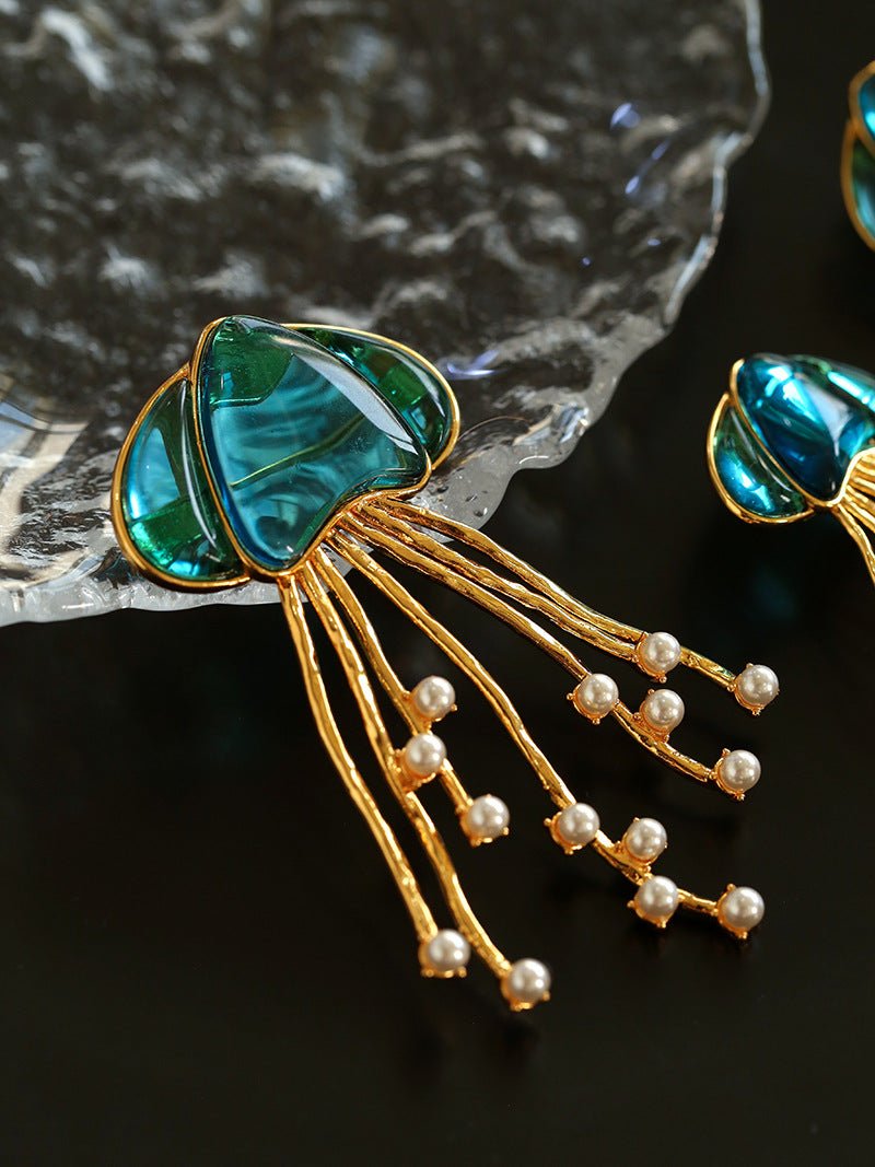 Gray & White Mother - of - pearl Glass Jellyfish Brooch - floysun