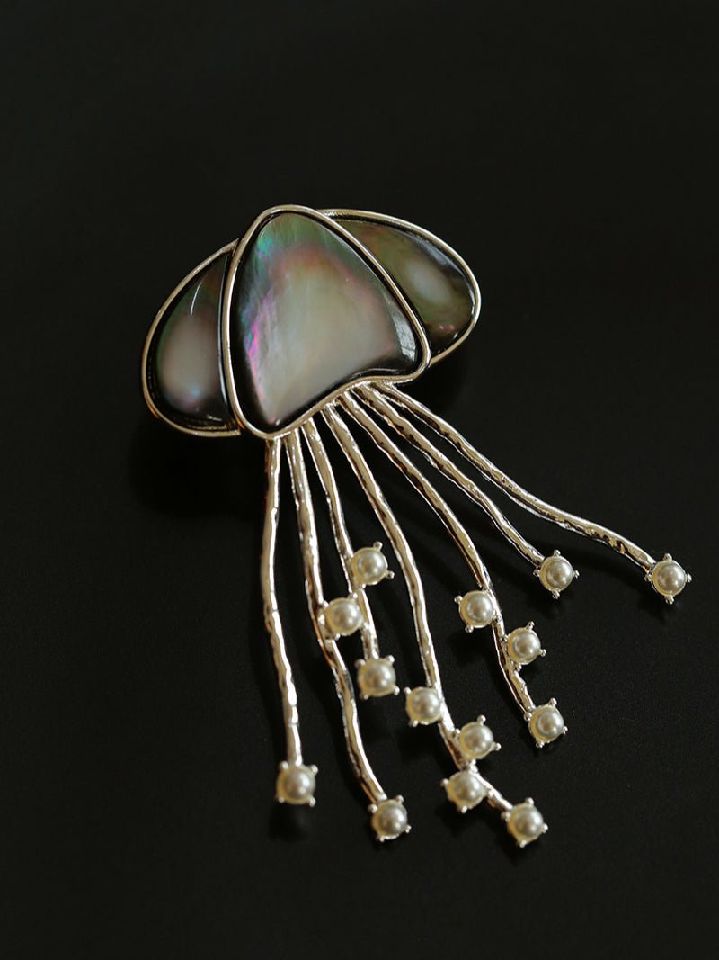 Gray & White Mother - of - pearl Glass Jellyfish Brooch - floysun