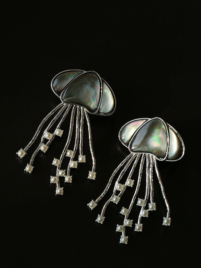 Gray & White Mother - of - pearl Glass Jellyfish Brooch - floysun