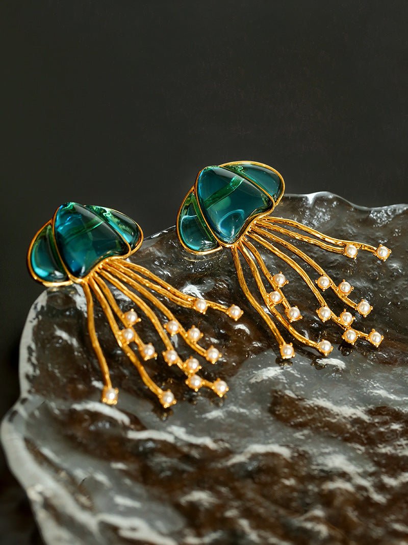 Gray & White Mother - of - pearl Glass Jellyfish Brooch - floysun
