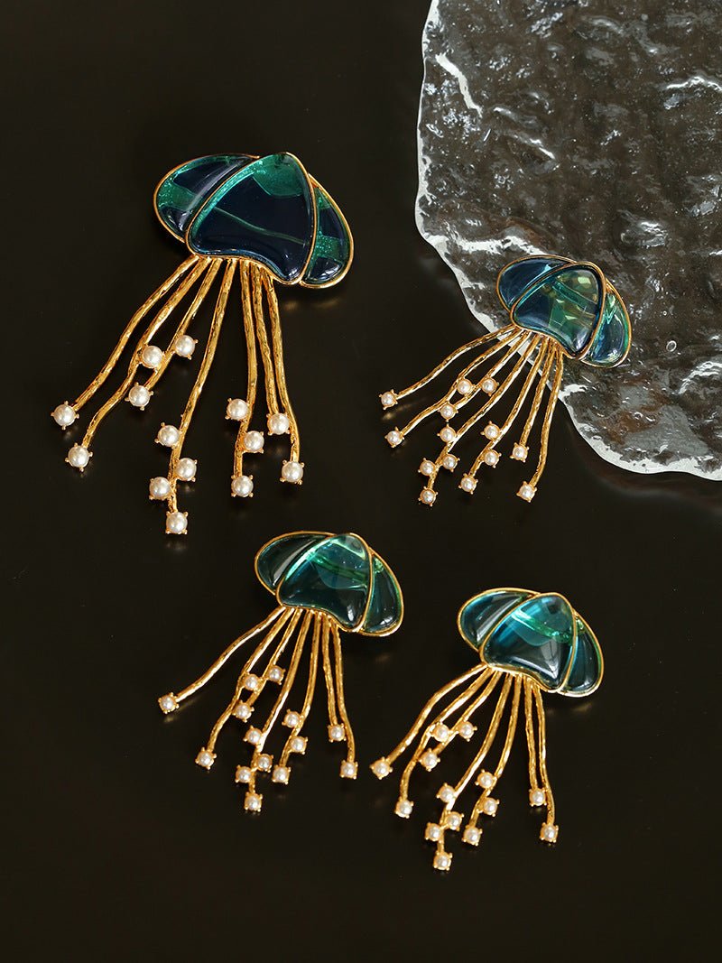 Gray & White Mother - of - pearl Glass Jellyfish Brooch - floysun