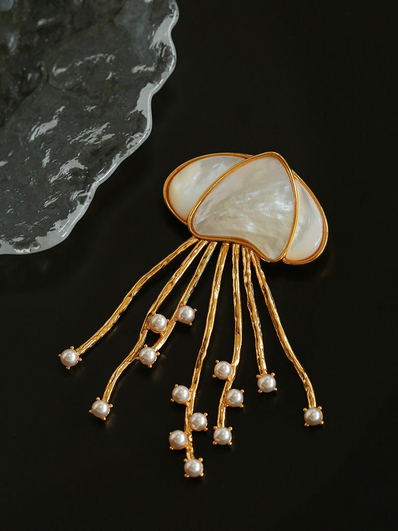 Gray & White Mother - of - pearl Glass Jellyfish Brooch - floysun