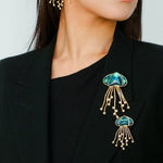 Gray & White Mother - of - pearl Glass Jellyfish Brooch - floysun