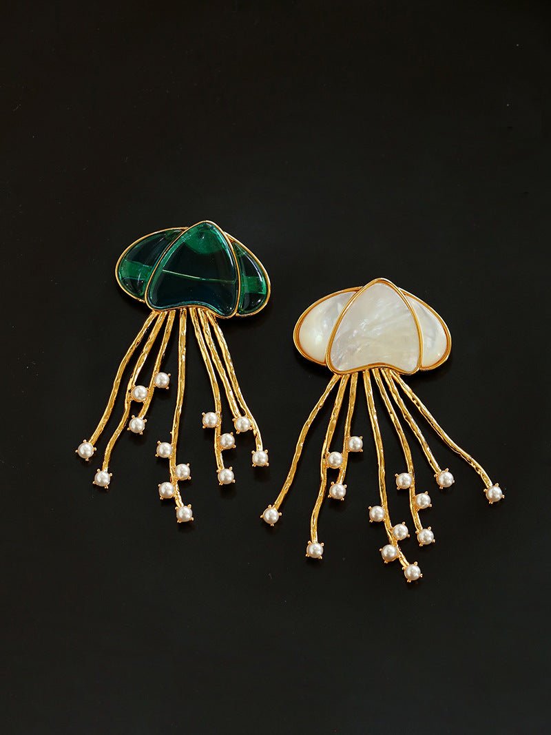 Gray & White Mother - of - pearl Glass Jellyfish Brooch - floysun
