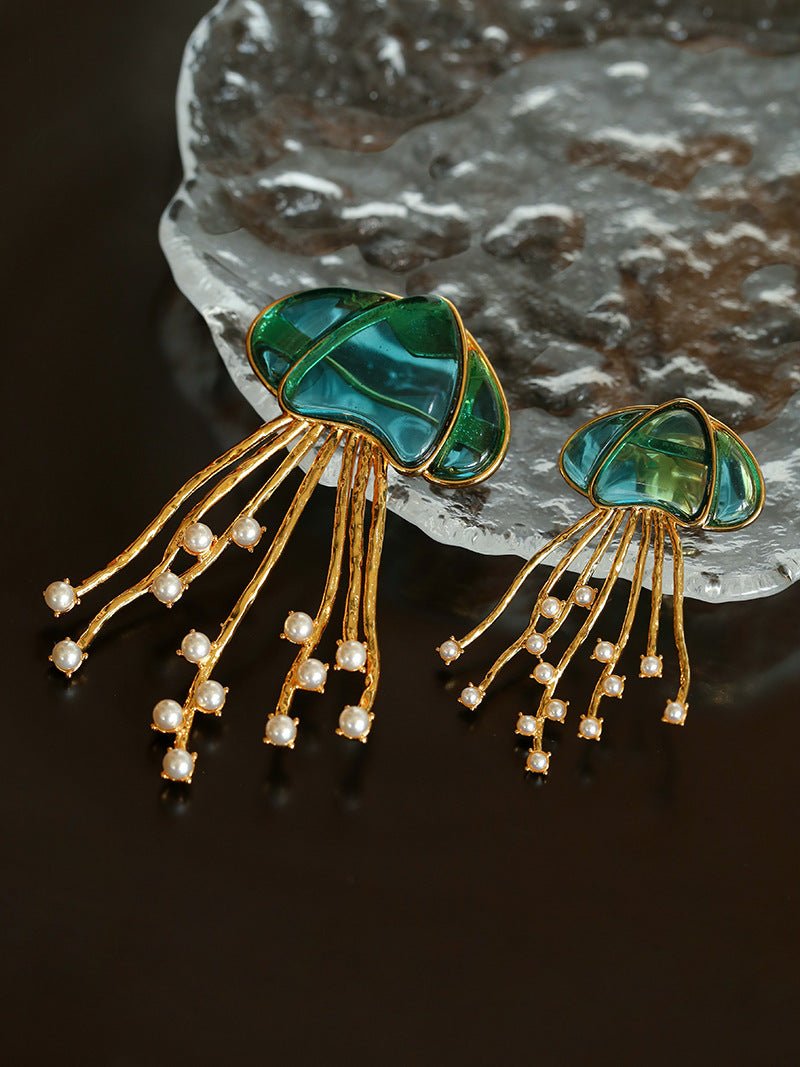 Gray & White Mother - of - pearl Glass Jellyfish Brooch - floysun