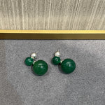 Green Agate Double Ball Earrings - floysun