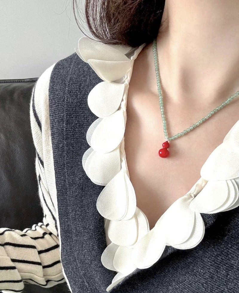 Green Aventurine and Red Enamel Gourd Pendant Necklace - floysun