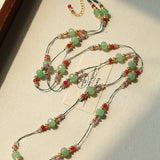 Green Aventurine Beaded Wax Cord Necklace - floysun