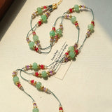 Green Aventurine Beaded Wax Cord Necklace - floysun