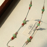 Green Aventurine Beaded Wax Cord Necklace - floysun