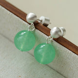 Green Eastern Jade & Silver Bead Drop Earrings - floysun