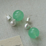 Green Eastern Jade & Silver Bead Drop Earrings - floysun