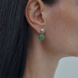 Green Eastern Jade & Silver Bead Drop Earrings - floysun
