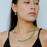 Green Eastern Jade & Silver Bead Necklace - floysun