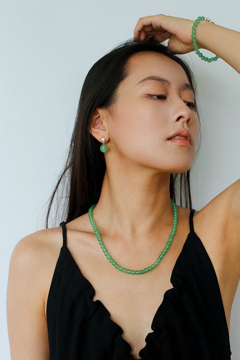 Green Eastern Jade & Silver Bead Necklace - floysun