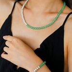 Green Eastern Jade & Silver Bead Necklace - floysun