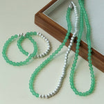 Green Eastern Jade & Silver Bead Necklace - floysun