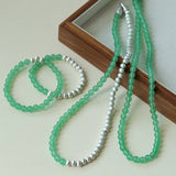 Green Eastern Jade & Silver Bead Necklace - floysun