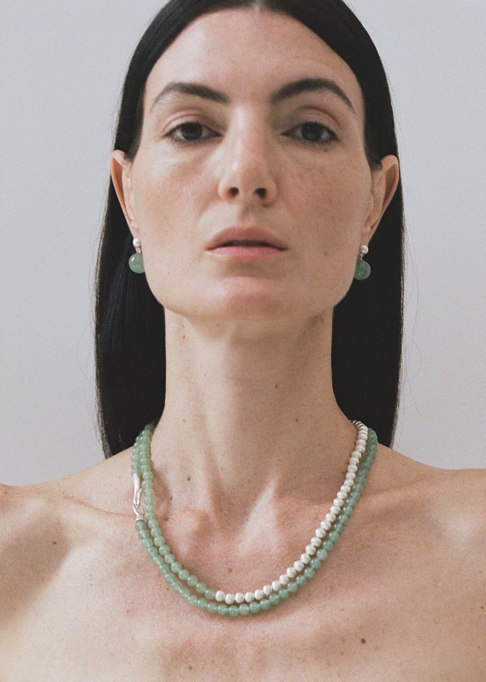 Green Eastern Jade & Silver Bead Necklace - floysun