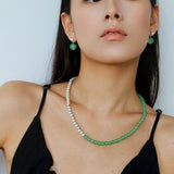 Green Eastern Jade & Silver Bead Necklace - floysun
