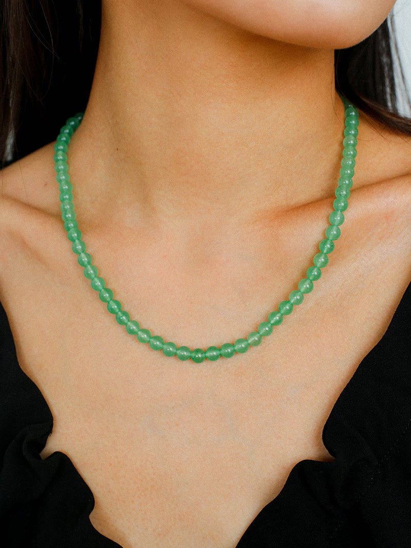Green Eastern Jade & Silver Bead Necklace - floysun