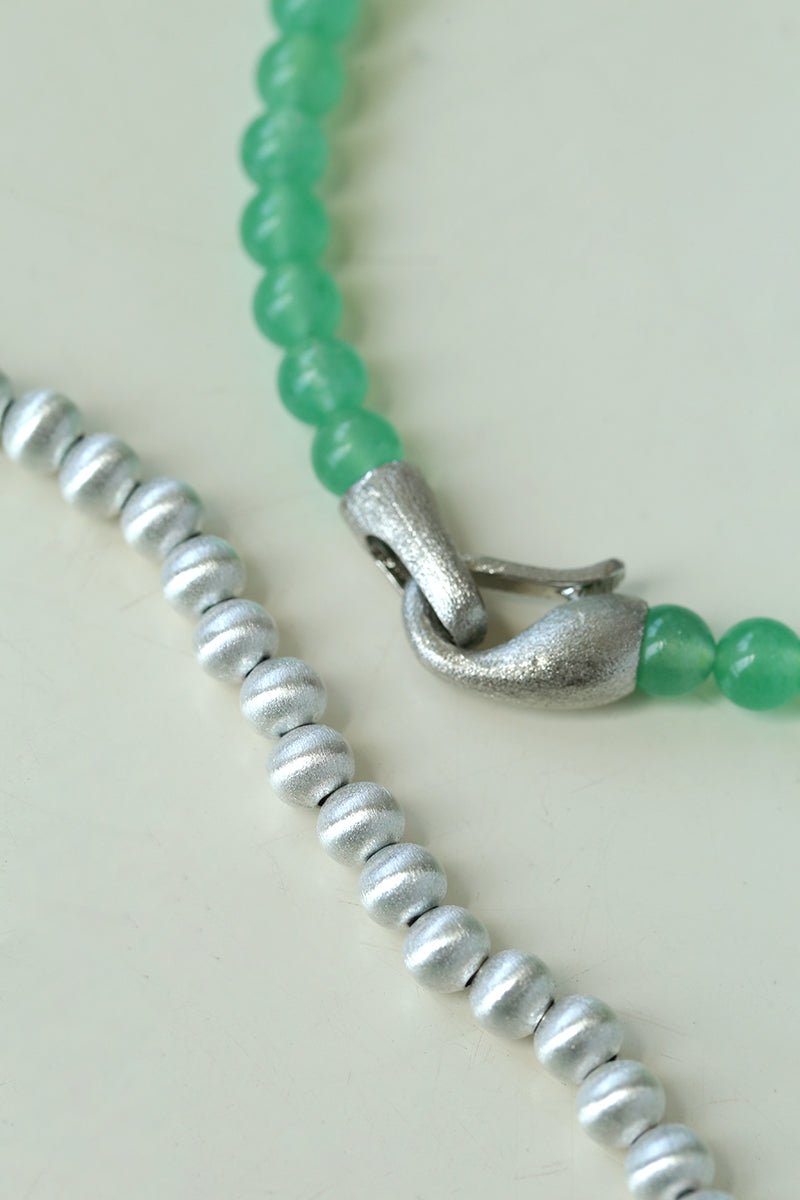 Green Eastern Jade & Silver Bead Necklace - floysun