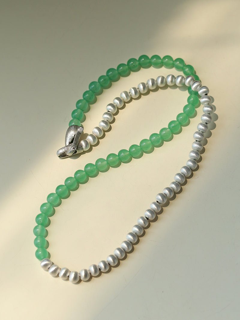 Green Eastern Jade & Silver Bead Necklace - floysun