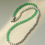 Green Eastern Jade & Silver Bead Necklace - floysun