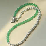 Green Eastern Jade & Silver Bead Necklace - floysun