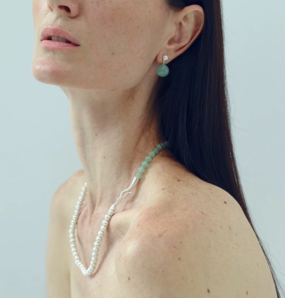 Green Eastern Jade & Silver Bead Necklace - floysun