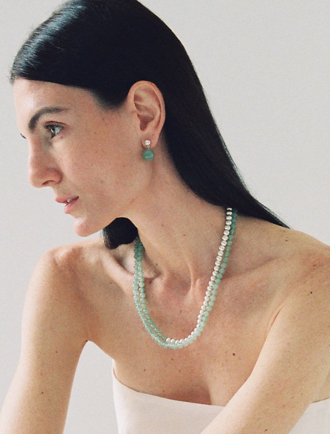 Green Eastern Jade & Silver Bead Necklace - floysun