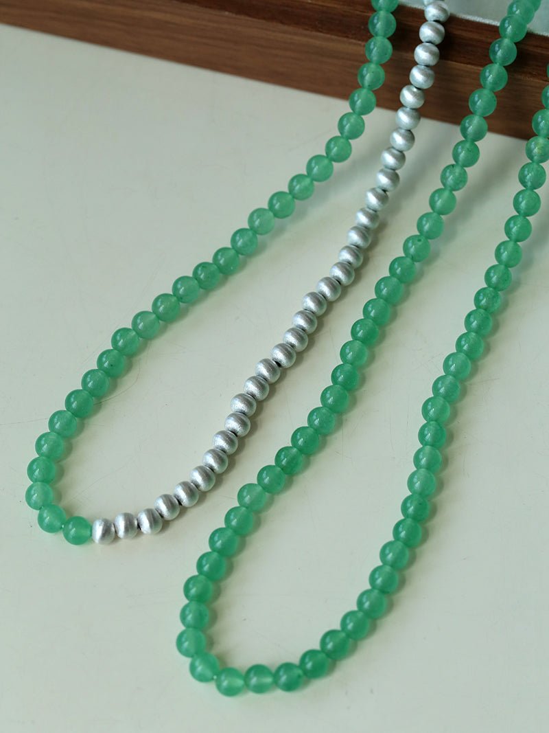 Green Eastern Jade & Silver Bead Necklace - floysun