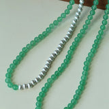Green Eastern Jade & Silver Bead Necklace - floysun