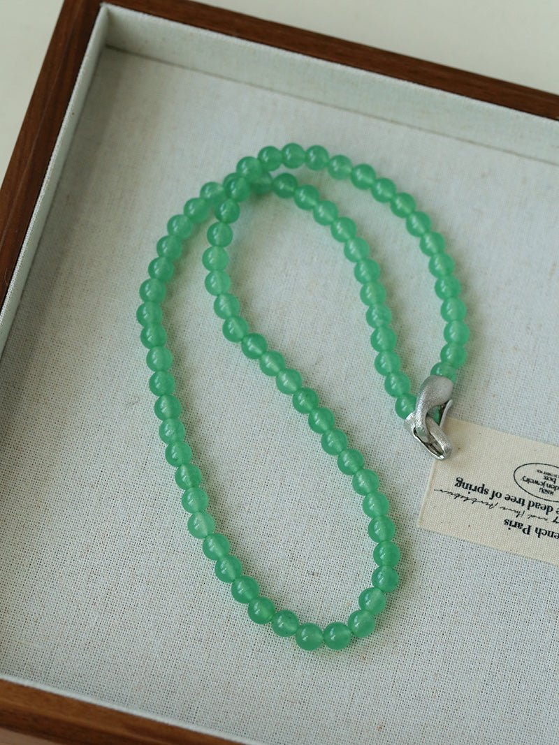 Green Eastern Jade & Silver Bead Necklace - floysun