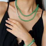 Green Eastern Jade & Silver Bead Necklace - floysun